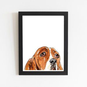 Bloodhound Peek a Boo Dog, Art Print Wall Art, Blood Hound Pet Portrait Print